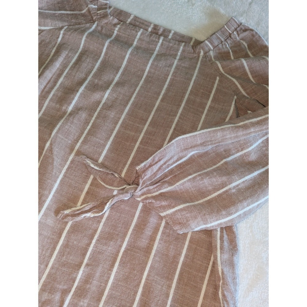 Liz Claiborne Blouse Womens Small Mauve Striped Square Neck Tie Sleeve Top - Picture 2 of 9